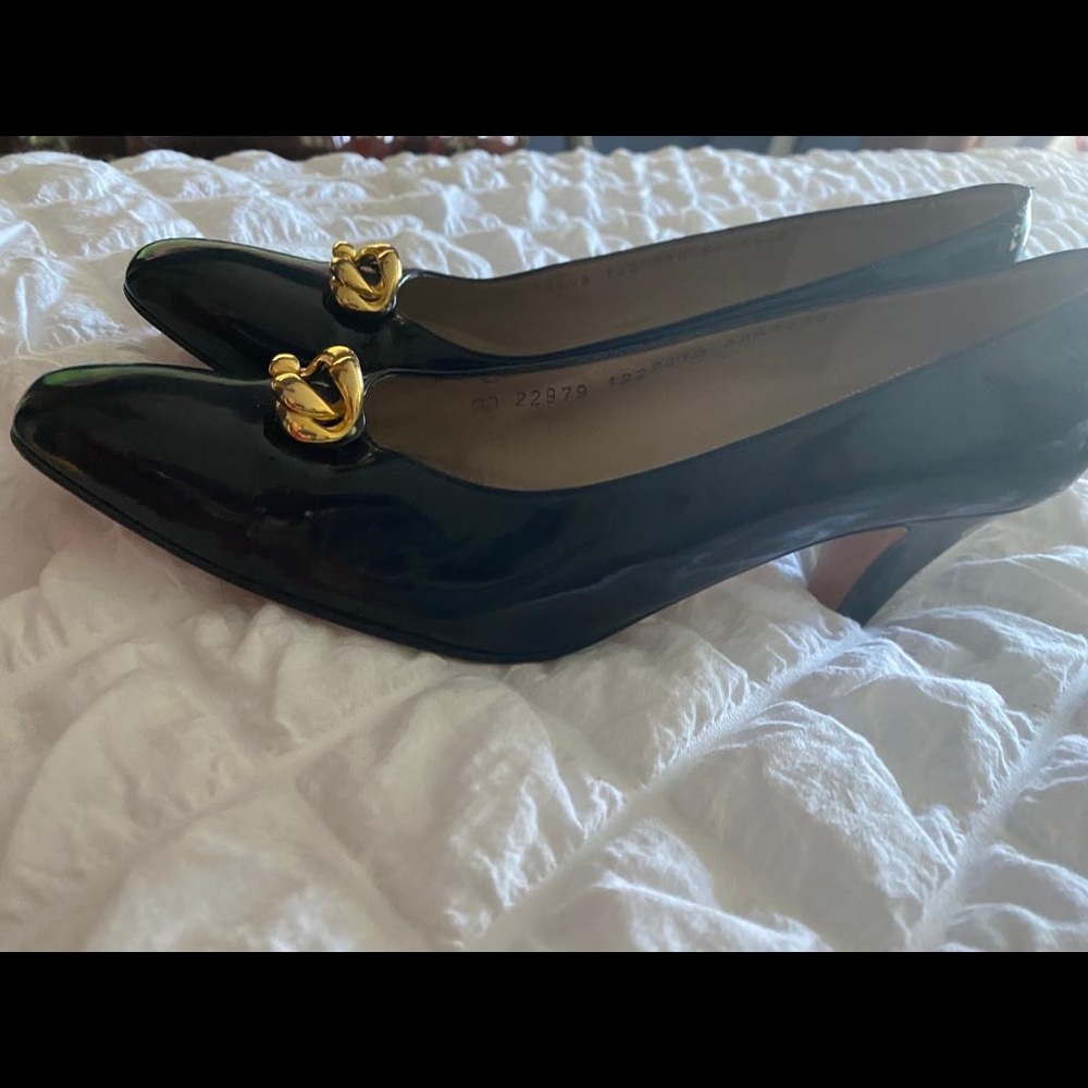 Patent leather with gold buckle